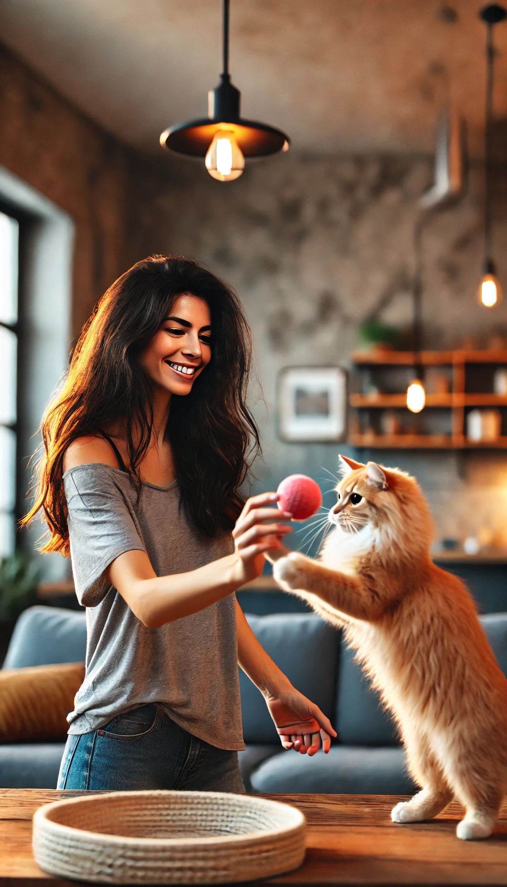 femme qui joue avec chat